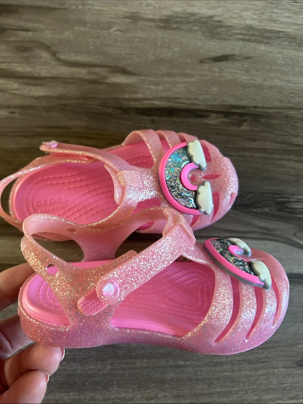 CROCS Pink Glitter Kids' Sandals with Rainbow Charm